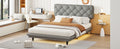 Full Size Upholstered Bed With Light Stripe, Floating Platform Bed, Linen Fabric,Gray Full Gray Linen