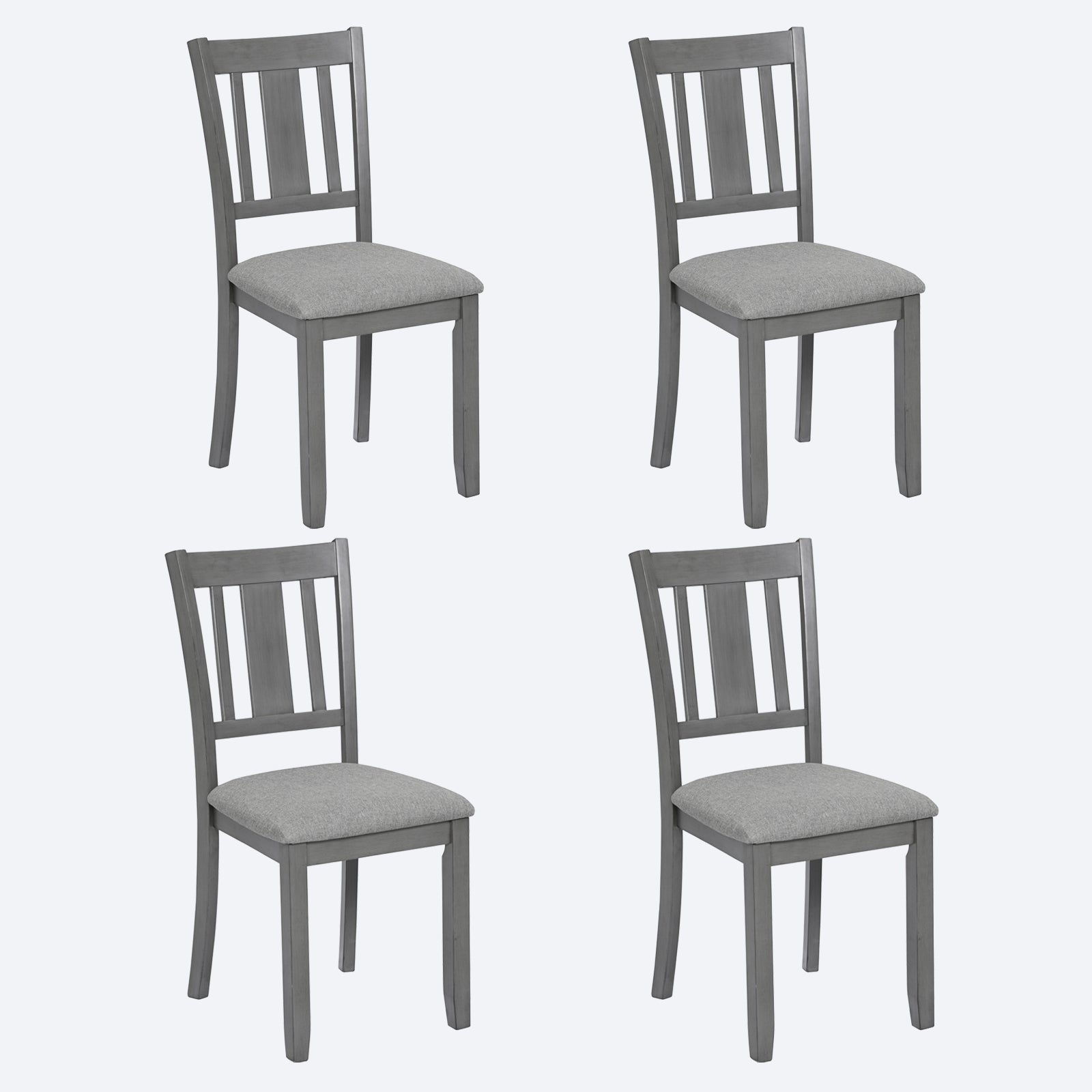 Wooden Dining Chairs Set Of 4, Kitchen Chair With Padded Seat, Upholstered Side Chair For Dining Room, Living Room, Gray Wood Gray Solid Back Seats 4 Dining Room Rubberwood Rubber Wood
