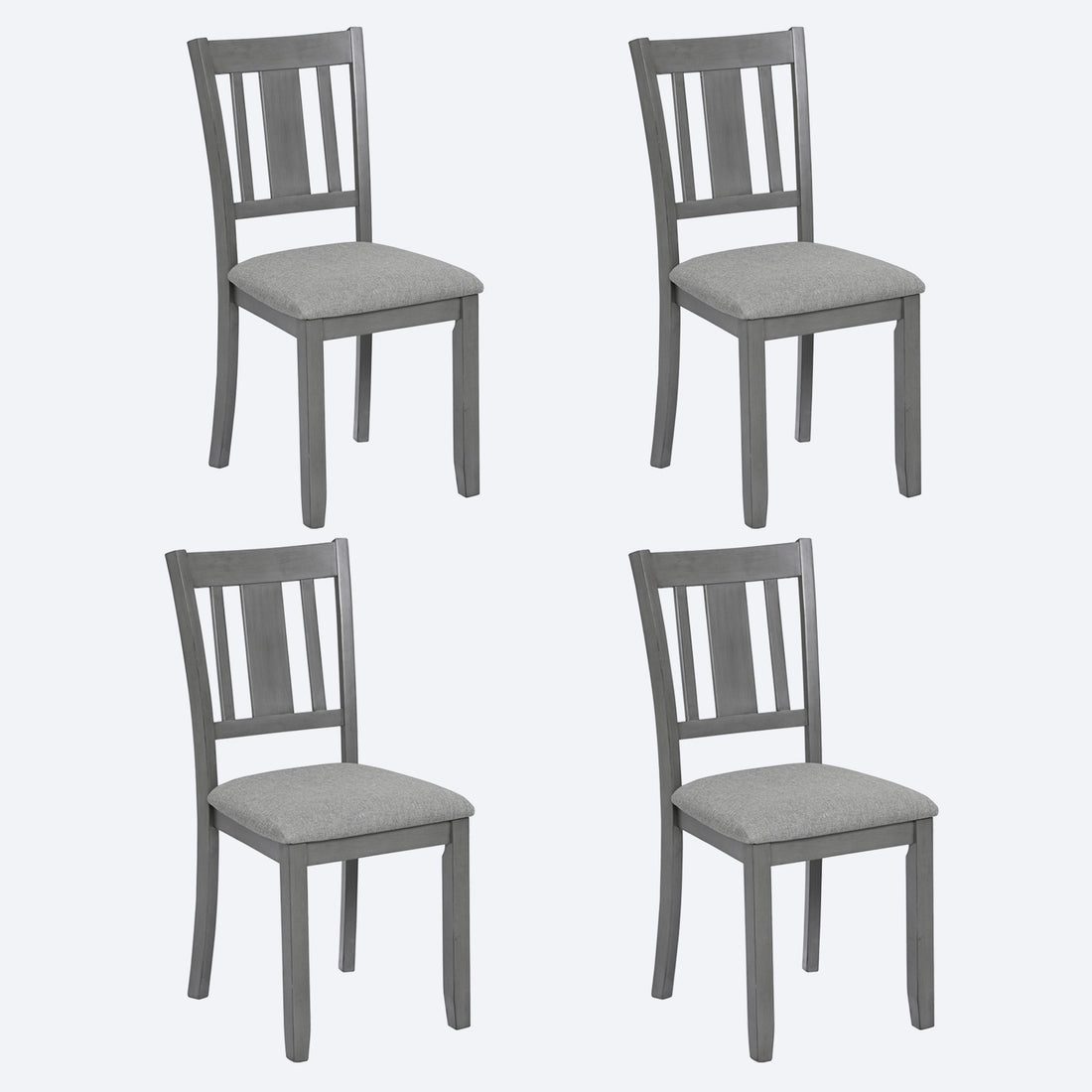 Wooden Dining Chairs Set Of 4, Kitchen Chair With Padded Seat, Upholstered Side Chair For Dining Room, Living Room, Gray Wood Gray Solid Back Seats 4 Dining Room Rubberwood Rubber Wood