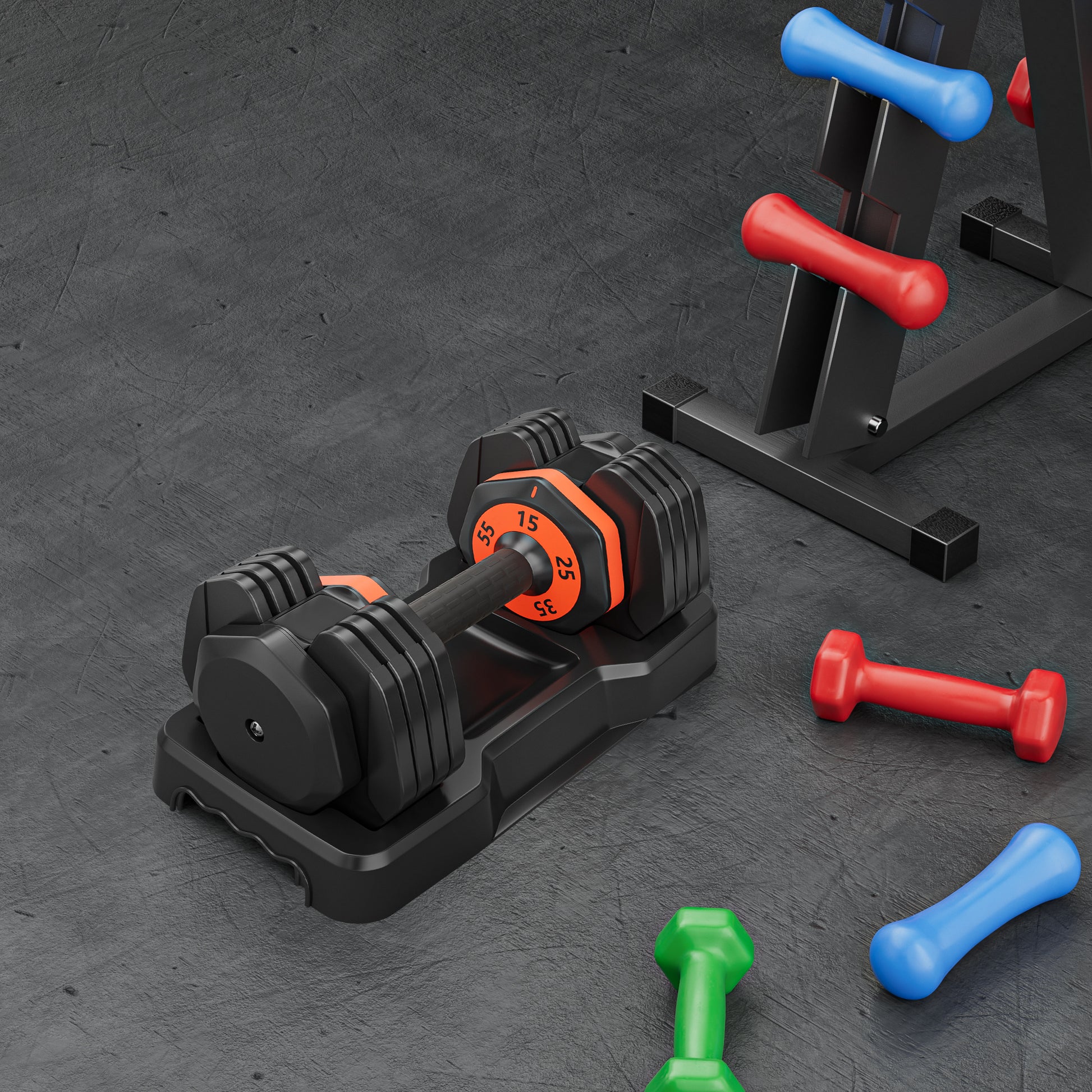 55Lb 5 In 1 Single Free Dumbbell Weight Adjust With Anti Slip Metal Handle, Ideal For Full Body Home Gym Workouts Black Abs Steel Q235