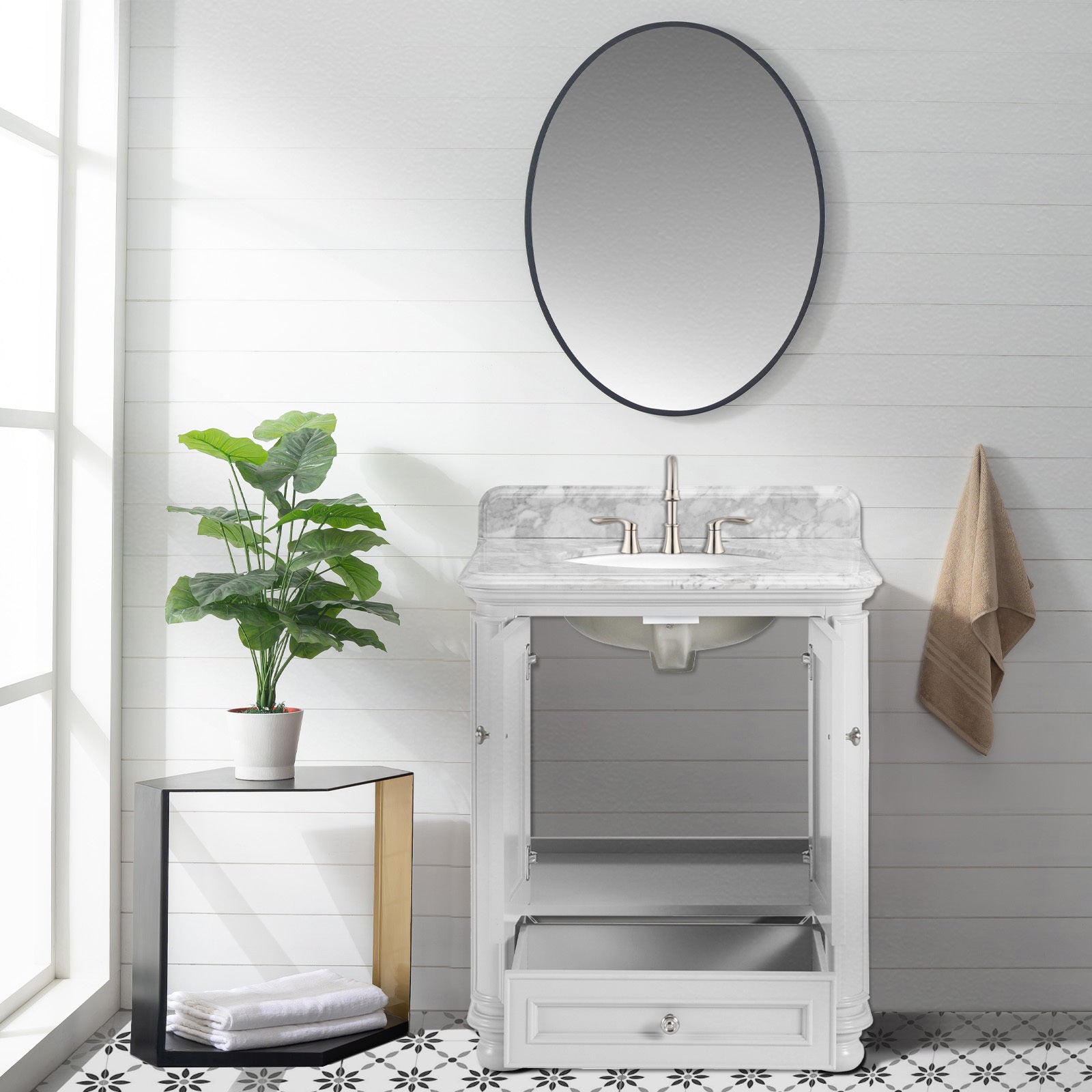 30'' Bathroom Vanity With Carrara Natural Marble Top And Backsplash, Bathroom Storage Cabinet With Doors And Drawers In Grey 1 Gray 2 Rust Resistant Bathroom Freestanding Traditional Mdf