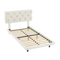 Twin Size Upholstered Bed With Light Stripe, Floating Platform Bed, Linen Fabric,Beige Beige Linen