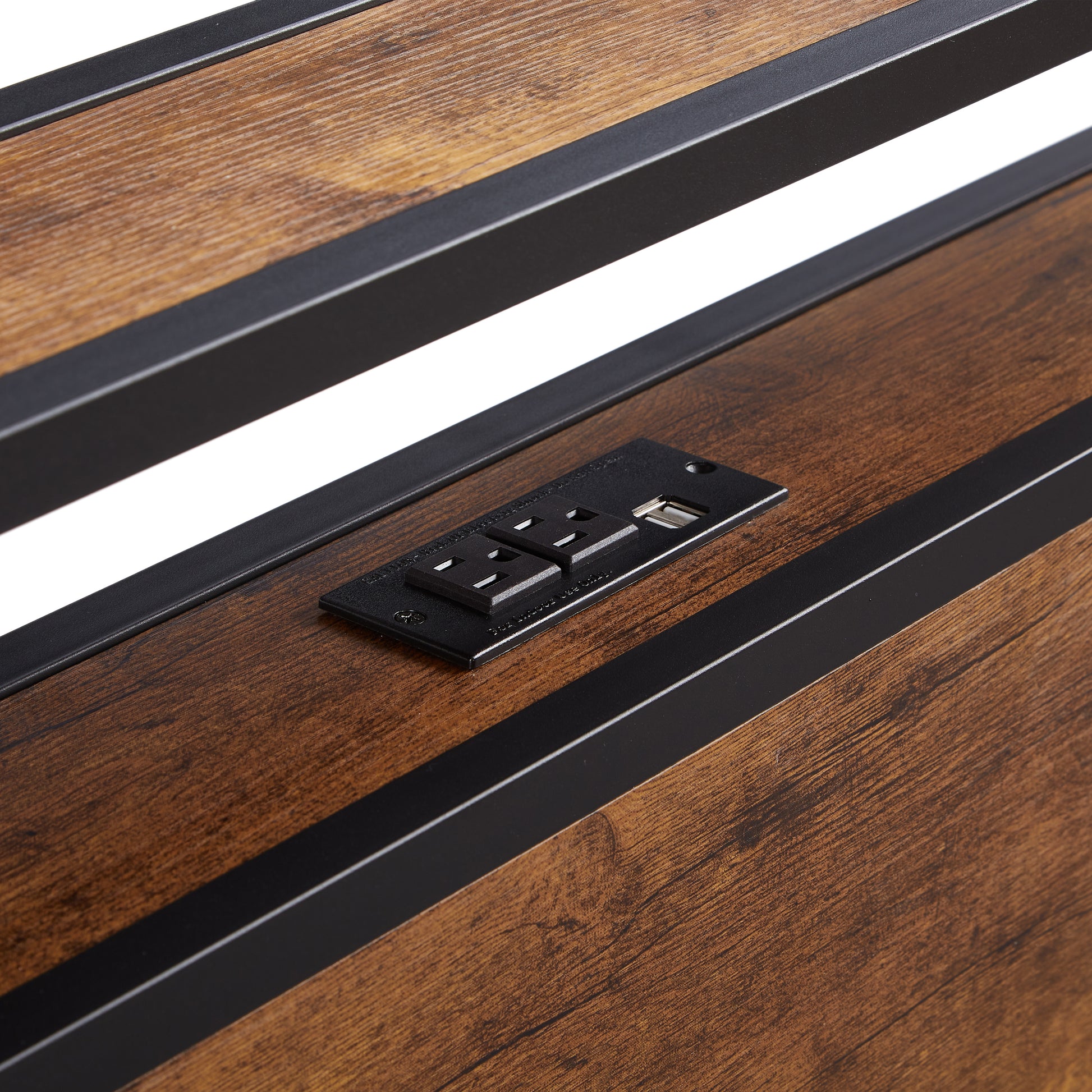 King Size Metal Platform Bed Frame With Wooden Headboard And Footboard With Usb Liner, Led Lights ,No Box Spring Needed, Large Under Bed Storage, Easy Assemble Black Brown Metal