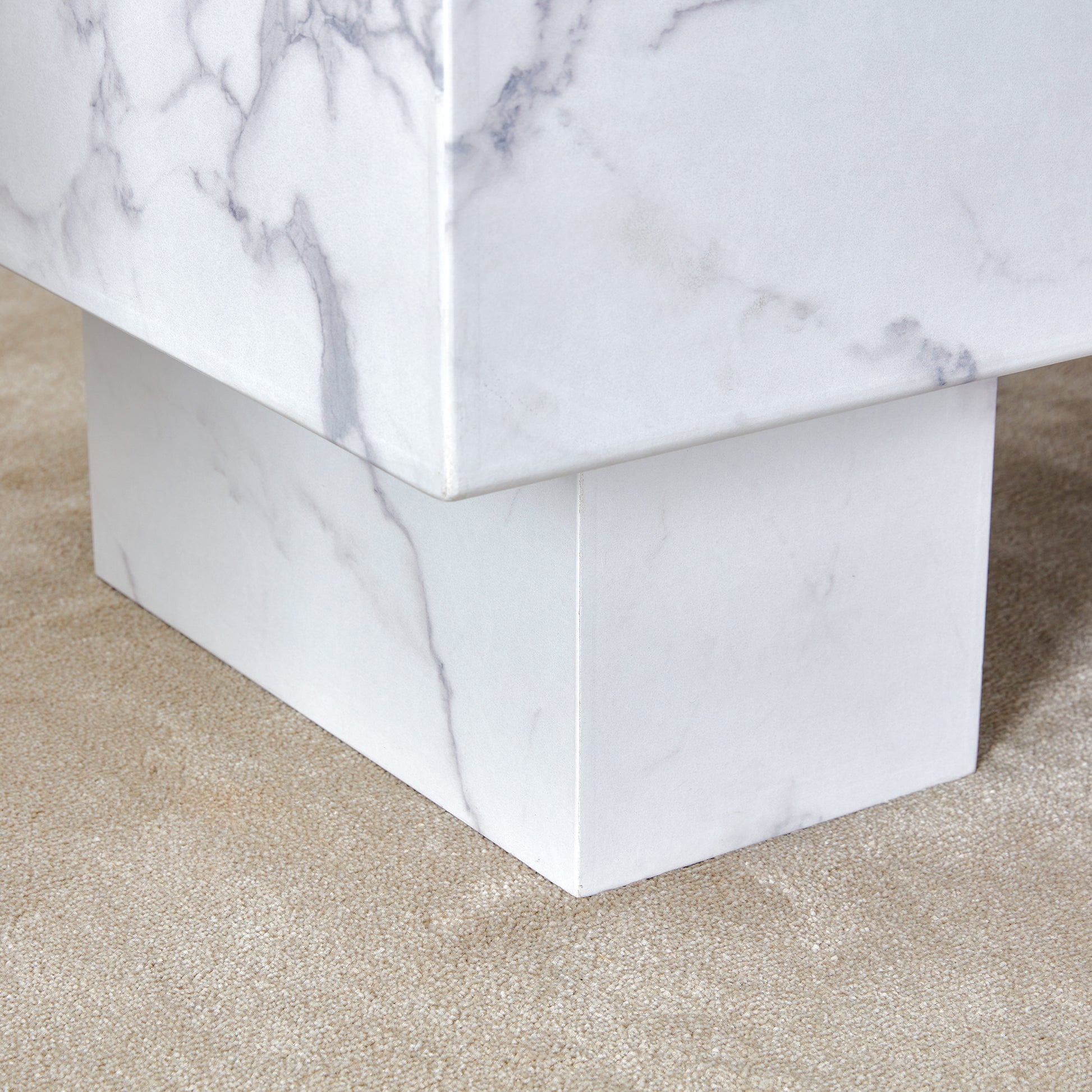 The White Coffee Table Has Patterns. Modern Rectangular Table, Suitable For Living Rooms And Apartments. 43.3"*21.6"*17.2" White Mdf