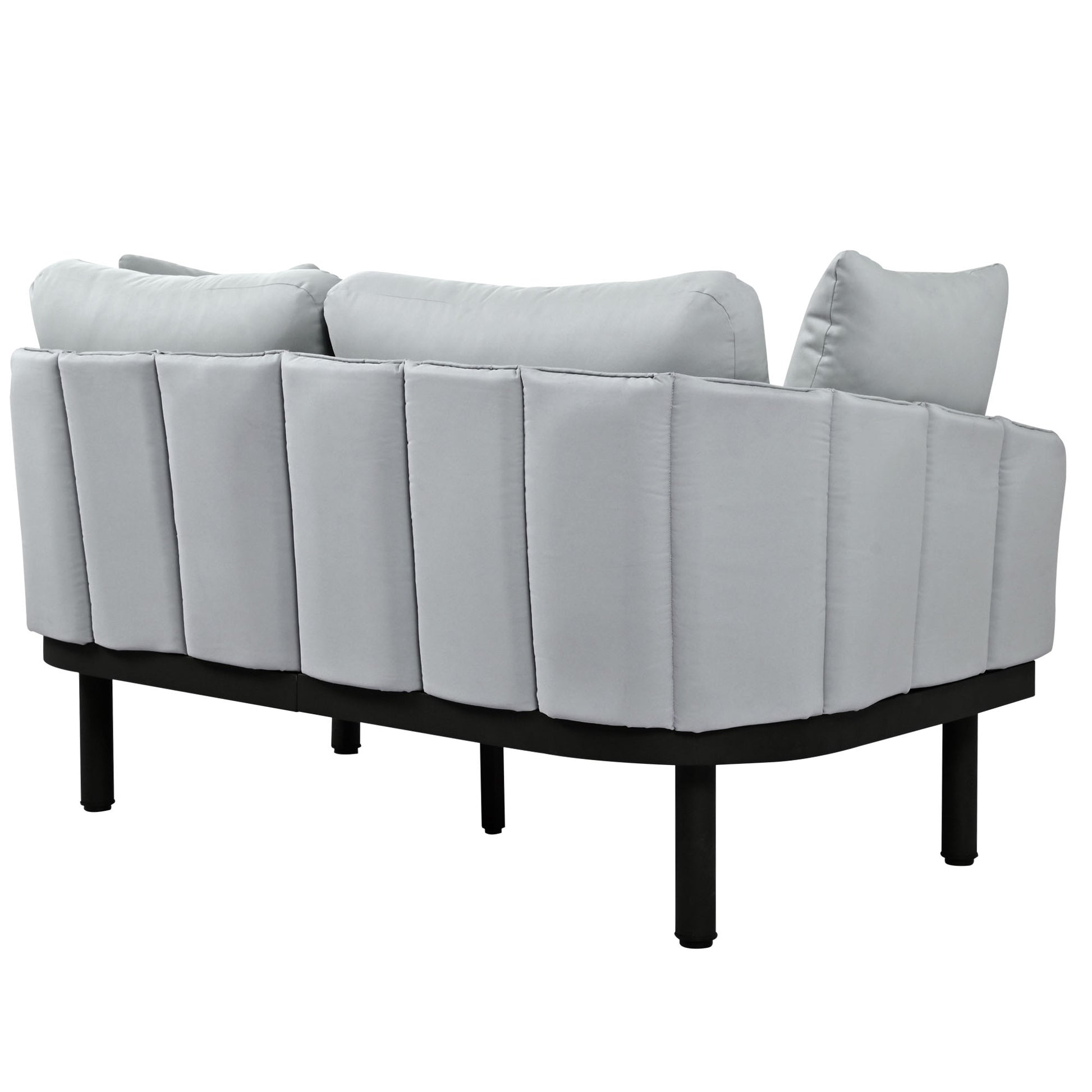 Luxury Modern 4 Piece Outdoor Iron Frame Conversation Set, Patio Chat Set With Acacia Wood Round Coffee Table For Backyard, Deck, Poolside, Indoor Use, Loveseat Arm Chairs, Gray Yes Sectional Gray Weather Resistant Frame Water Resistant Cushion Garden &