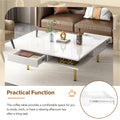 Exquisite High Gloss Coffee Table With 4 Golden Legs And 2 Small Drawers, 2 Tier Square Center Table For Living Room, White White Primary Living Space Particle Board