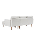 White Fabric Right Facing Sectional Sofa Bedl Shape Sofa Chaise Lounge With Ottoman Bench White Wood Tufted Back Square Arms Foam Fabric 3 Seat