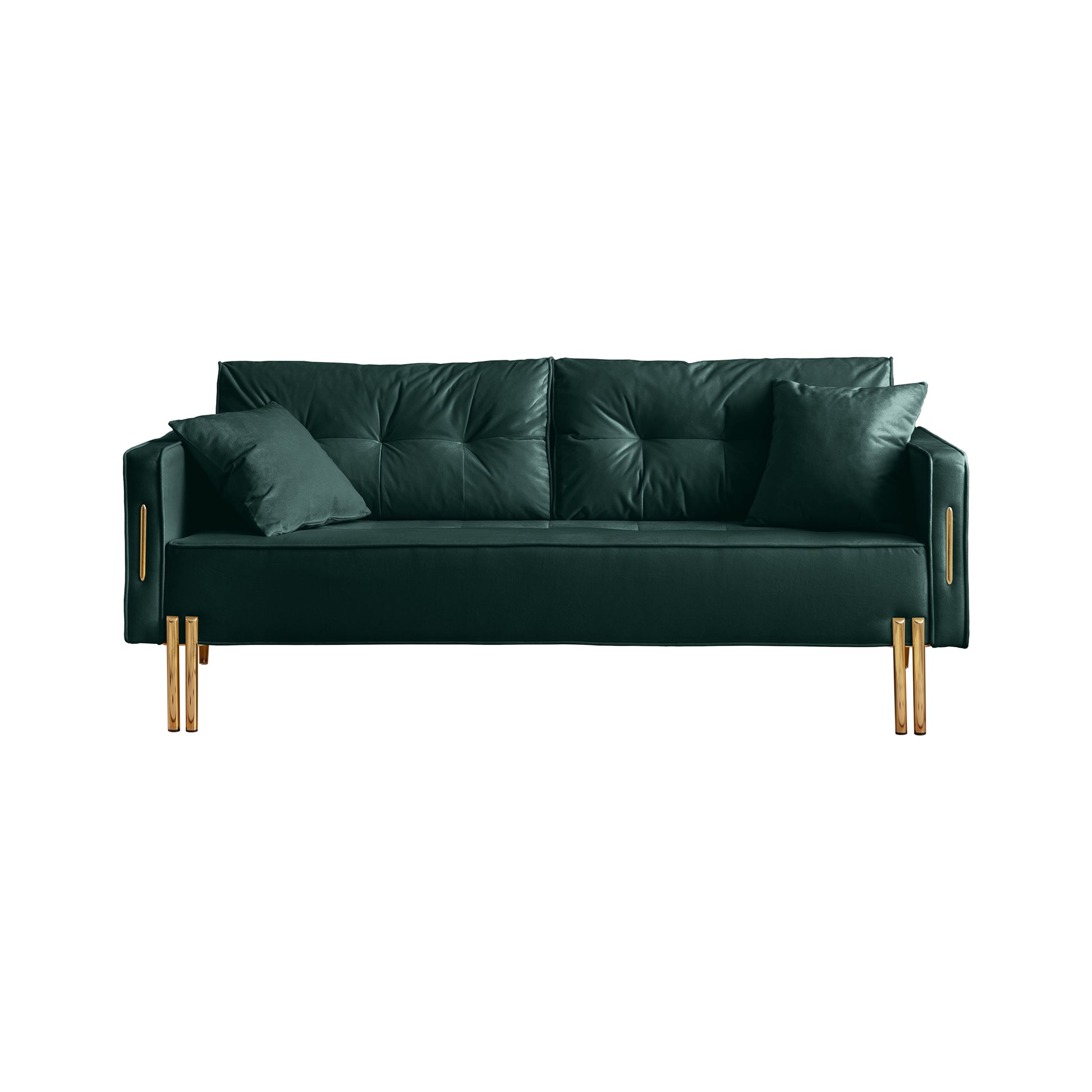 70" Velvet Sofa Couch Luxury Modern Upholstered 3 Seater Sofa With 2 Pillows For Living Room, Apartment And Small Space Green Modern Foam Velvet 3 Seat