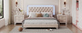 3 Pieces Bedroom Sets,Queen Size Upholstered Platform Bed With Led Lights And Two Nightstands Beige Beige Velvet