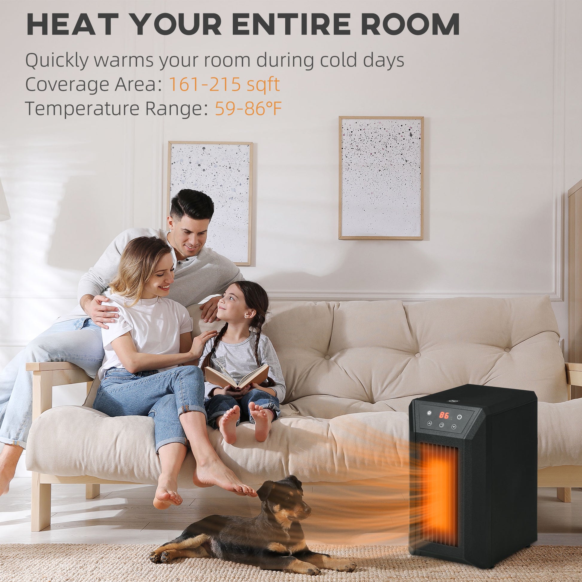 Electric Space Heater For Indoor Use, 1500W Fast Heating Portable Electric Heater With Infrared Quartz Heat Element, Thermostat, 3 Modes, Remote, 12H Timer Black Plastic
