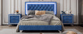 Full Size Upholstered Bed Frame With Led Lights,Modern Velvet Platform Bed With Tufted Headboard,Blue Blue Velvet