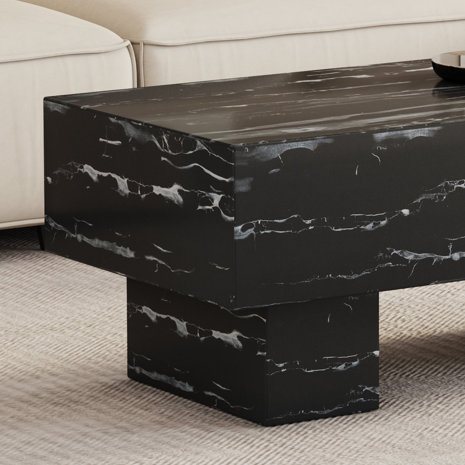 The Black Coffee Table Has Patterns. Modern Rectangular Table, Suitable For Living Rooms And Apartments. 43.3"*21.6"*17.2" Black Mdf