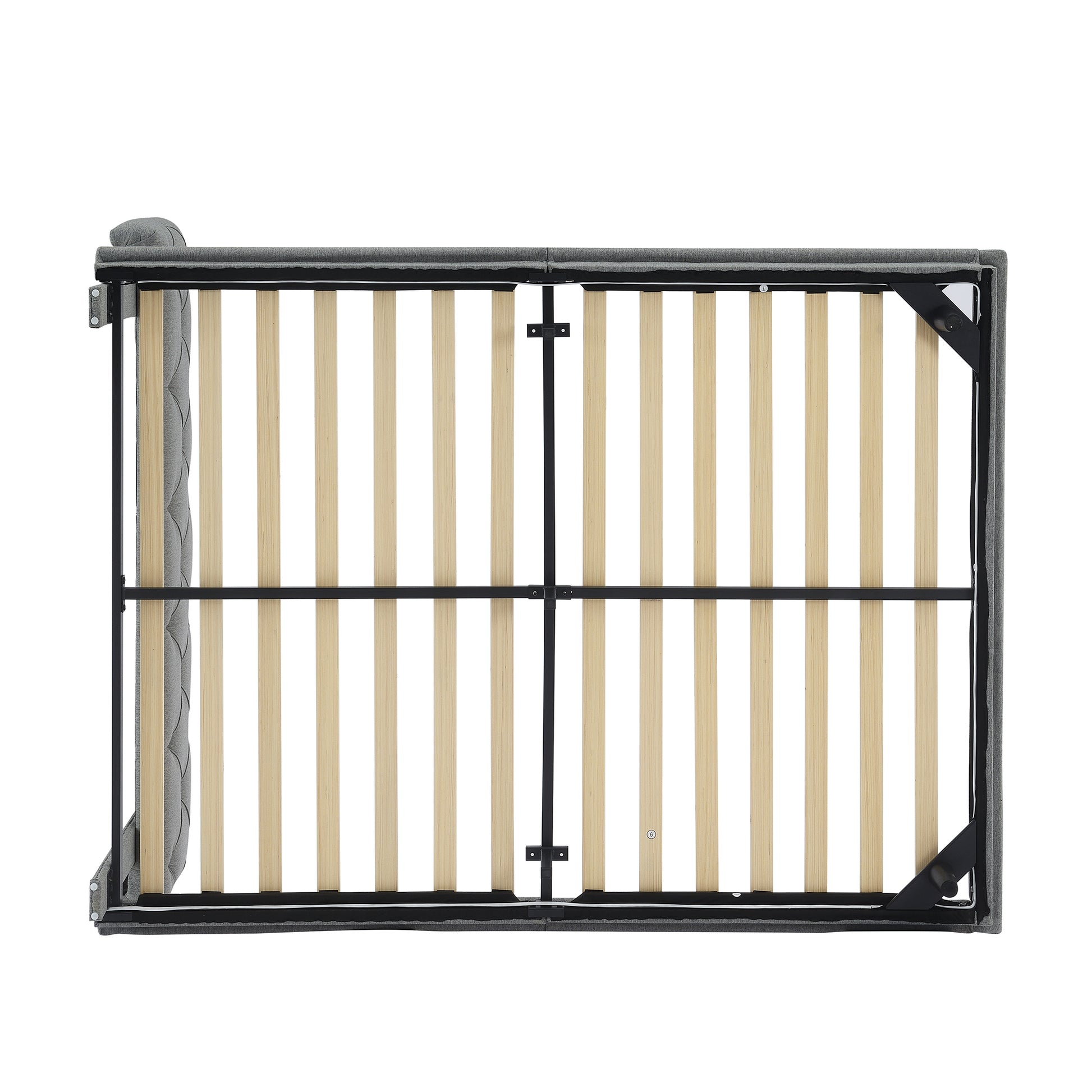 Full Size Upholstered Bed With Light Stripe, Floating Platform Bed, Linen Fabric,Gray Full Gray Linen