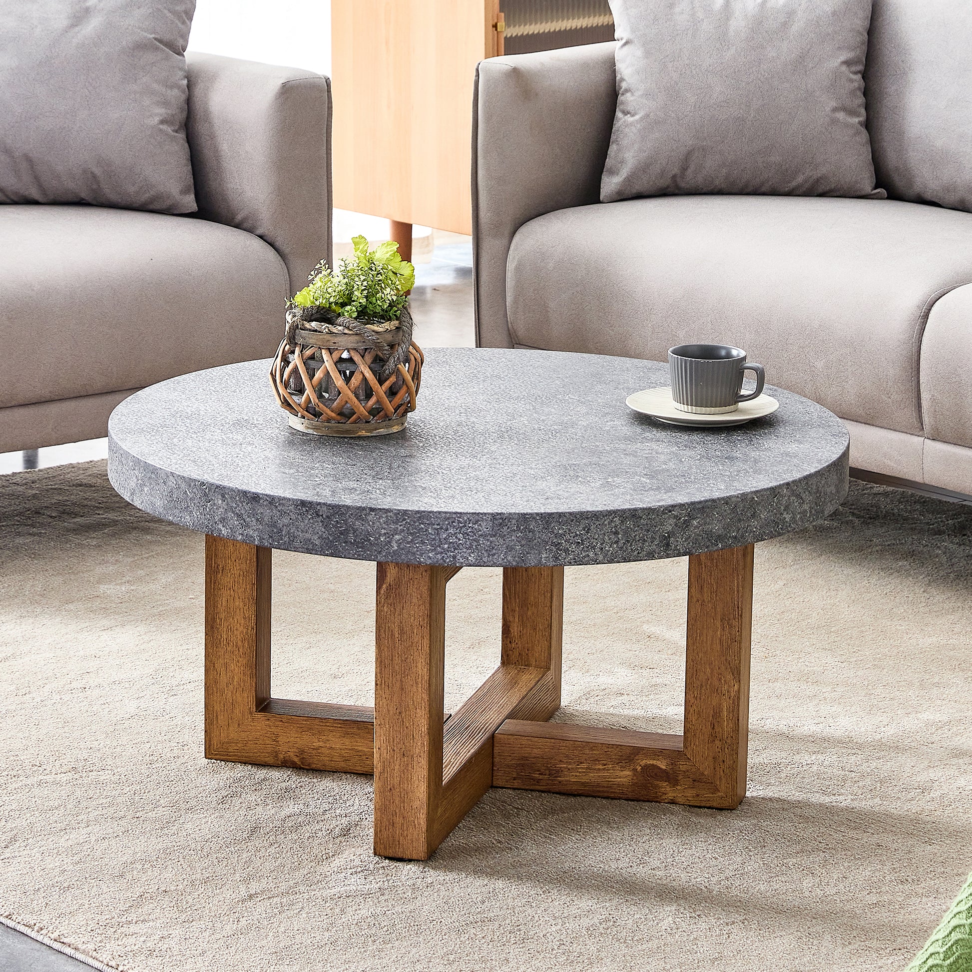 A Modern Retro Circular Coffee Table With A Diameter Of 31.4 Inches, Made Of Mdf Material, Suitable For Living Rooms Grey Mdf