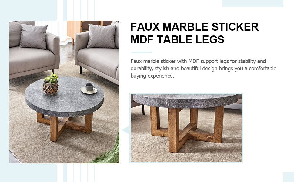 A Modern Retro Circular Coffee Table With A Diameter Of 31.4 Inches, Made Of Mdf Material, Suitable For Living Rooms Grey Mdf