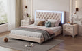 3 Pieces Bedroom Sets,Queen Size Upholstered Platform Bed With Led Lights And Two Nightstands Beige Beige Velvet