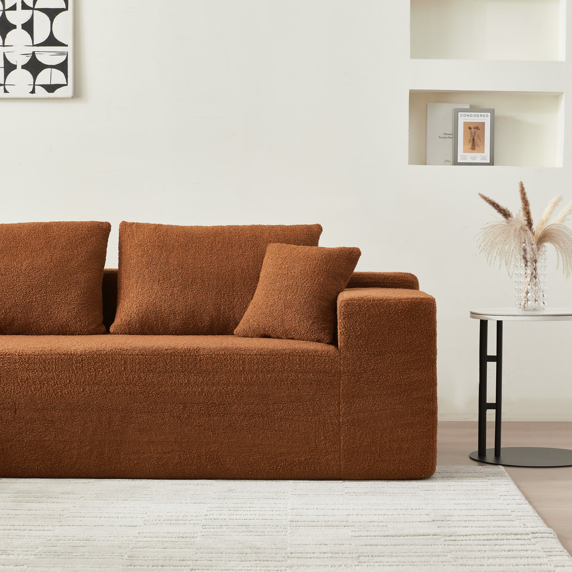 104.33" Sponge Sectional Sofa Couch For Living Room, L Shaped Modern Lamb Modular High Density Sponge Floor Sofa, Sherpa Fabric Sofa Couch With Chaise Lounge, Upholstered Corner Cloud Couch, Orange Orange Primary Living Space Pillow Back Square Arms Foam