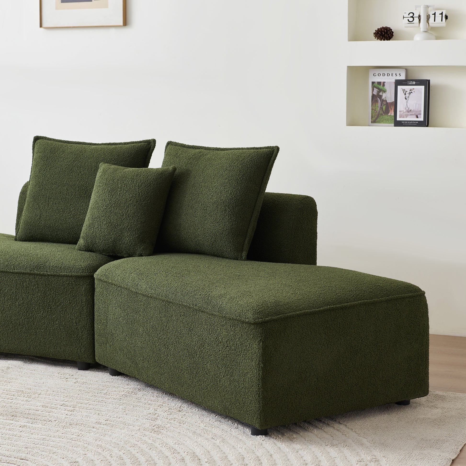 Curved Modular Sectional Sofa For Living Room, Oversized L Shaped Couch With Chaise Lounge Sofa Set, Upholstered Sofa With 3 Back Pillows & 2 Throw Pillow, For Home Office, Green Green Wood Primary Living Space Medium Soft Modern Foam Sherpa 6 Seat