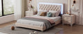 Queen Size Upholstered Bed Frame With Led Lights,Modern Velvet Platform Bed With Tufted Headboard,Beige Beige Velvet