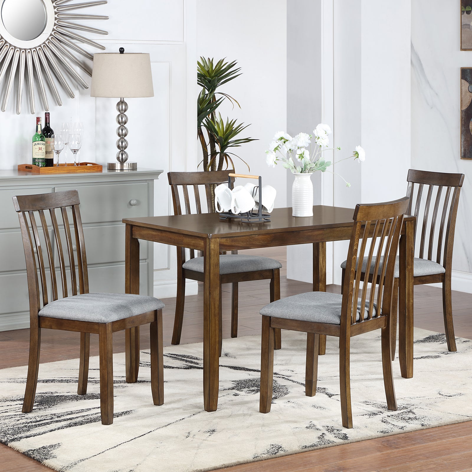 Wooden Dining Chairs Set Of 4, Kitchen Chair With Padded Seat, Upholstered Side Chair For Dining Room, Living Room, Walnut Walnut Dining Room Rubberwood Rubber Wood