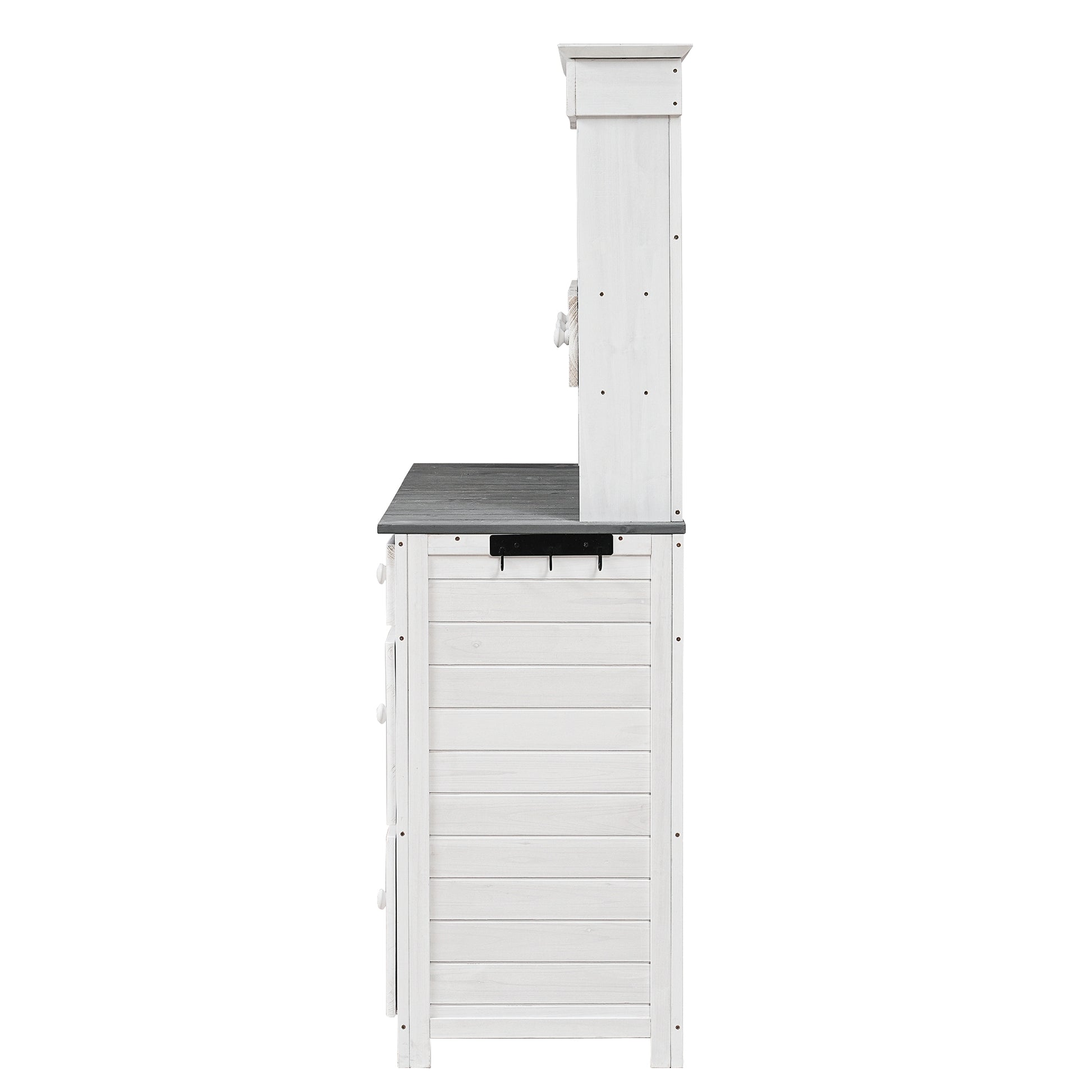 Garden Potting Bench Table, Rustic And Sleek Design With Multiple Drawers And Shelves For Storage, White And Gray White Gray Garden & Outdoor Rustic Wood