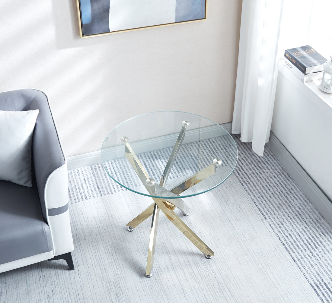 Modern Round Tempered Glass End Table With Chrome Legs Gold Tempered Glass