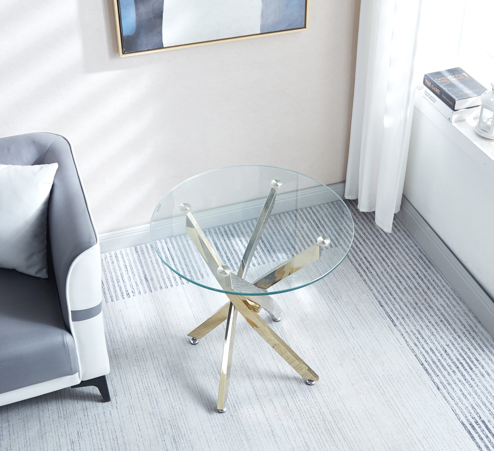 Modern Round Tempered Glass End Table With Chrome Legs Gold Tempered Glass
