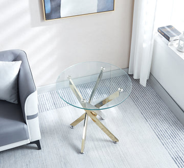 Modern Round Tempered Glass End Table With Chrome Legs Gold Tempered Glass