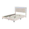 3 Pieces Bedroom Sets,Queen Size Upholstered Platform Bed With Led Lights And Two Nightstands Beige Beige Velvet