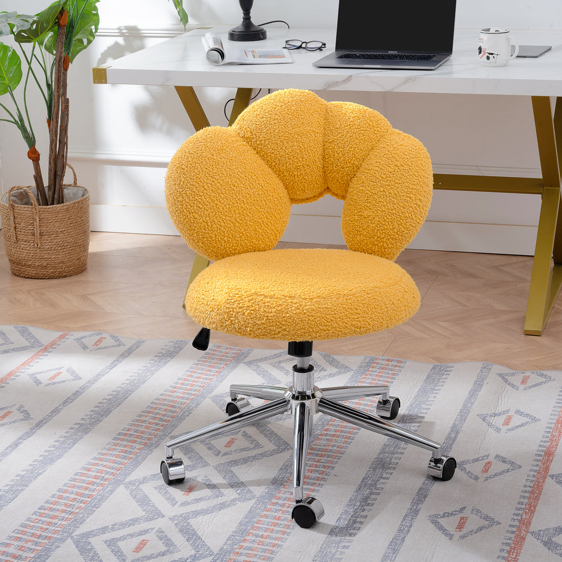 360 Swivel Height Adjustable,Swivel Chair,Teddy Fabric,Home Office Chair Yellow Teddy