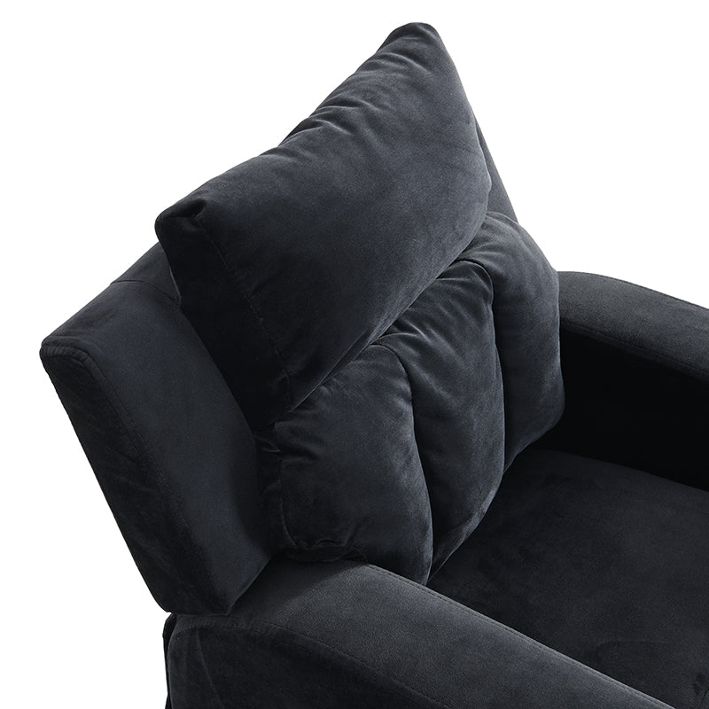 Kids Recliner Chair, Kids Upholstered Couch With Two Cup Holder, Footrest, Backrest, Toddlers Velvet Recliner With Headrest And Footrest Black Altay Velvet