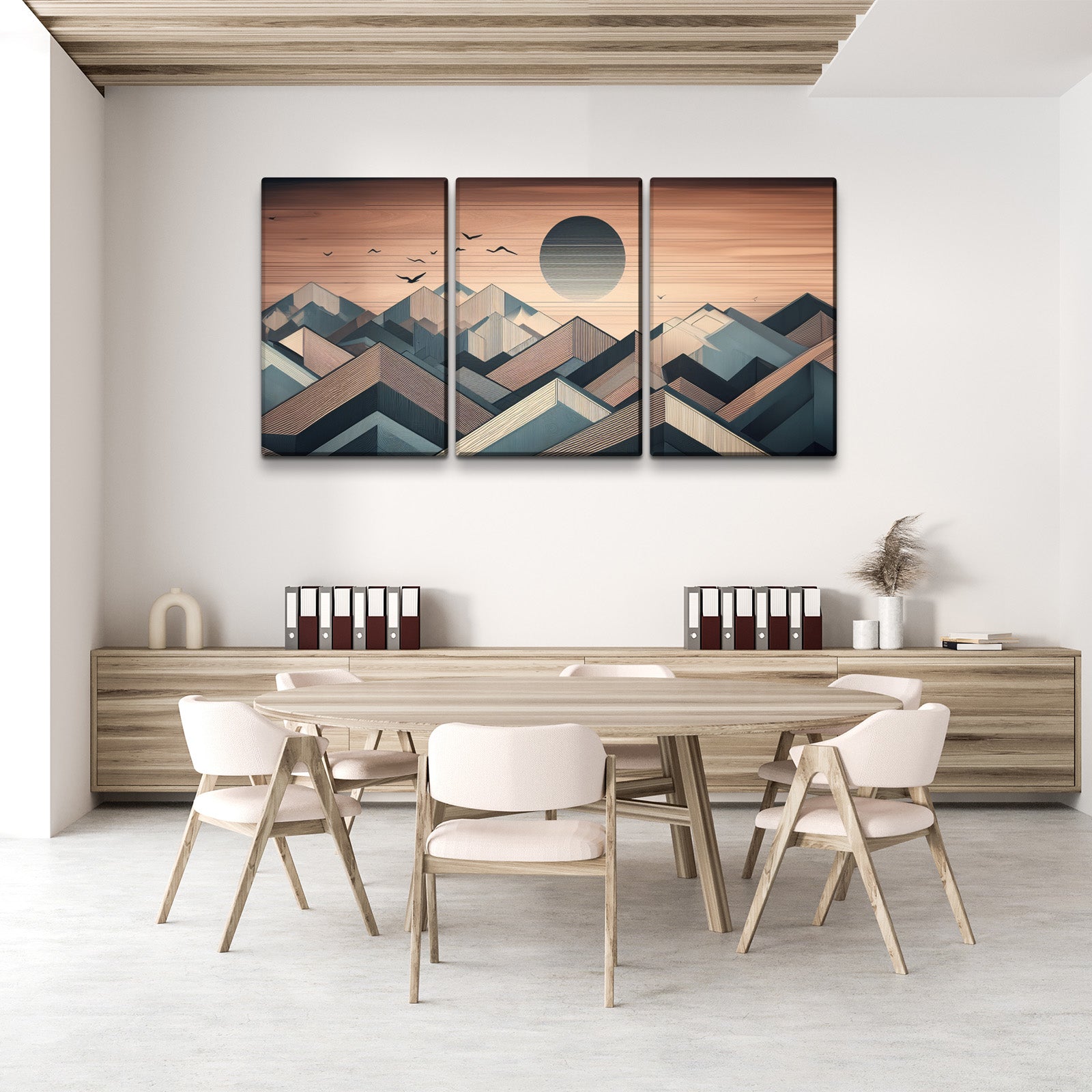 3 Panels Framed Abstract Wood Grain Boho Style Mountain & Forest Canvas Wall Art Decor,3 Pieces Mordern Canvas Decoration Painting For Office,Dining Room,Living Room, Bedroom Decor Ready To Hang