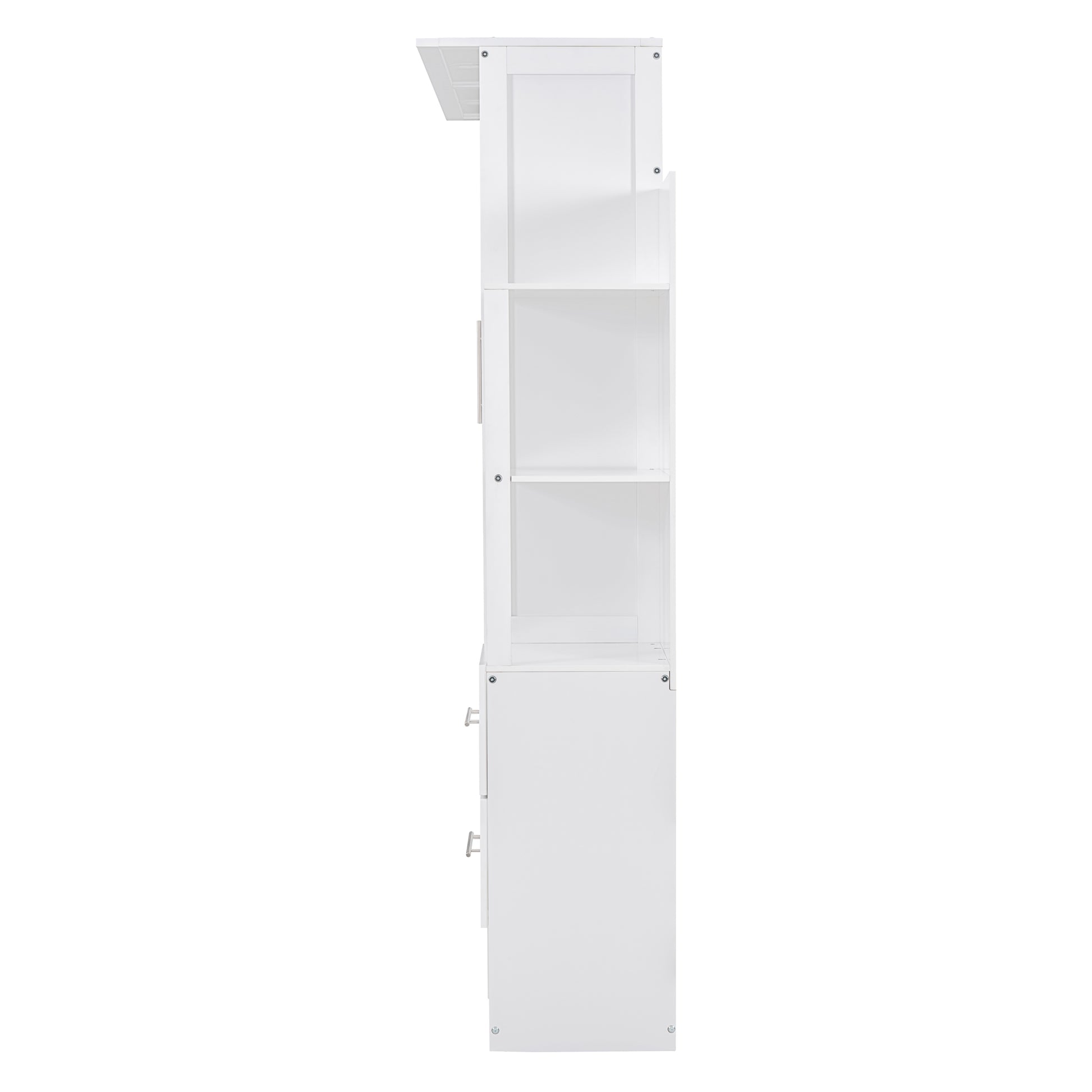 Full Size Murphy Bed Wall Bed With Shelves, Drawers And Led Lights,White White Mdf Lvl