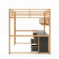 Full Size Metal Loft Bed With Desk, Drawers And Bedside Tray, Charging Station, Usb And Socket Full Gold Black Mdf Metal