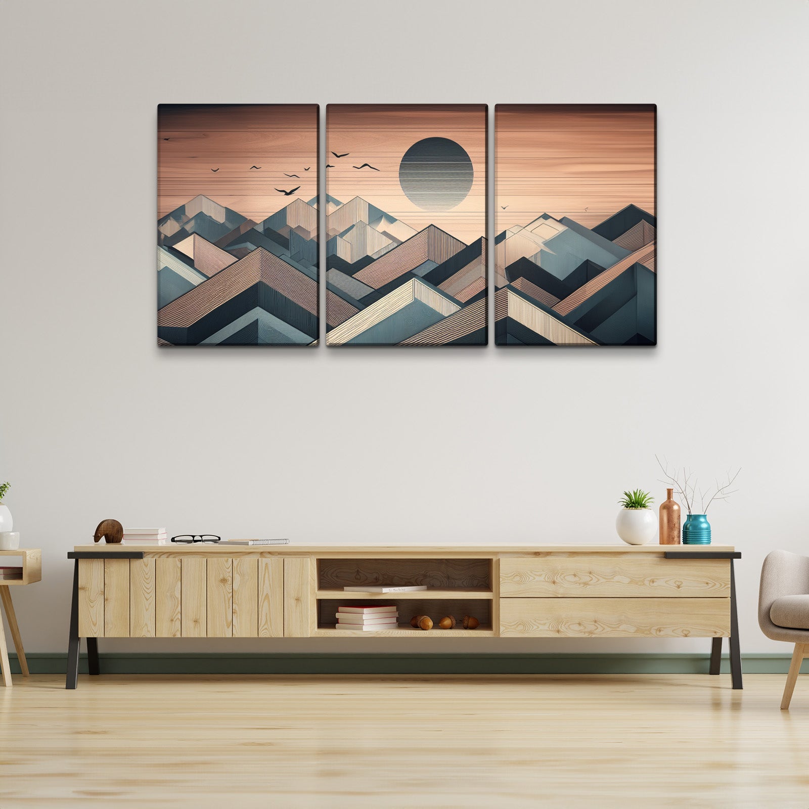 3 Panels Framed Abstract Wood Grain Boho Style Mountain & Forest Canvas Wall Art Decor,3 Pieces Mordern Canvas Decoration Painting For Office,Dining Room,Living Room, Bedroom Decor Ready To Hang