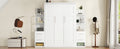 Full Size Murphy Bed Wall Bed With Shelves, Drawers And Led Lights,White White Mdf Lvl