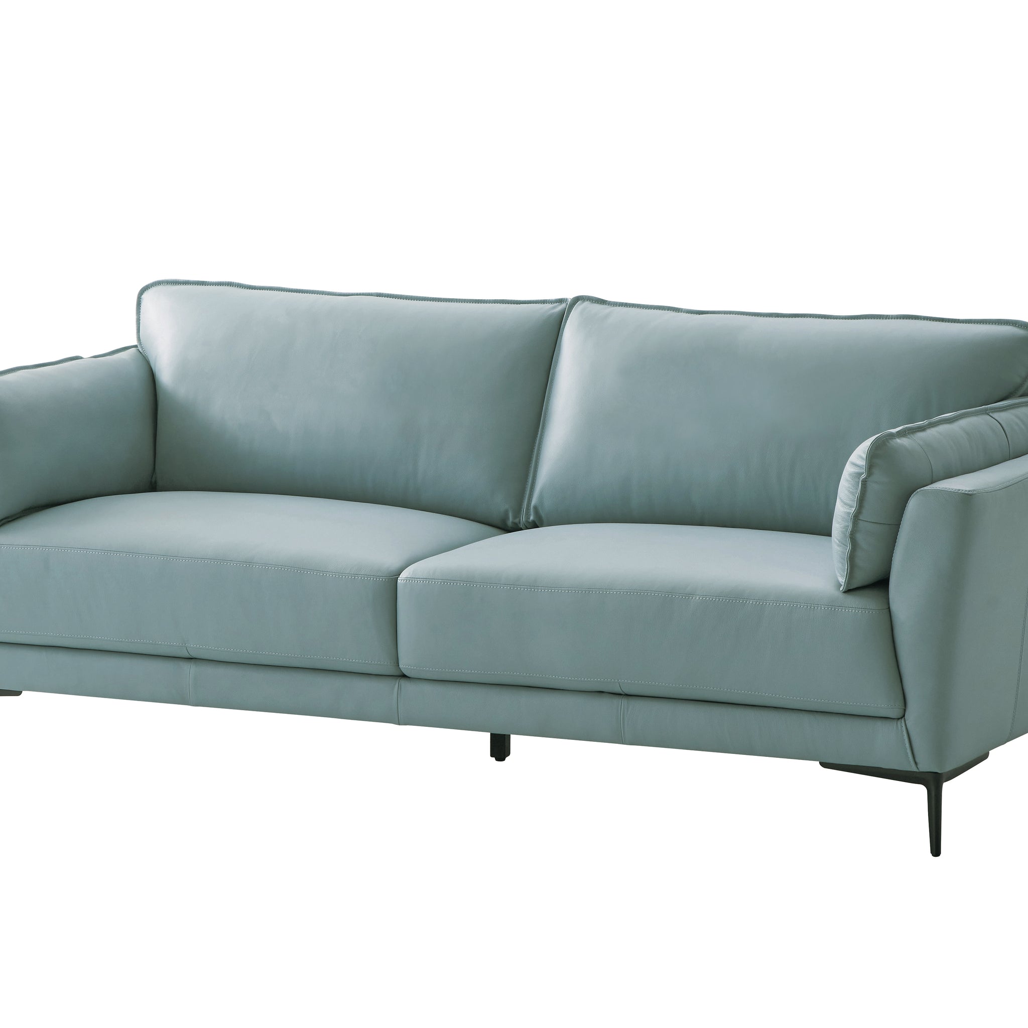 Mesut Sofa, Light Blue Top Grain Leather & Black Finish Lv02387 Light Blue Leather