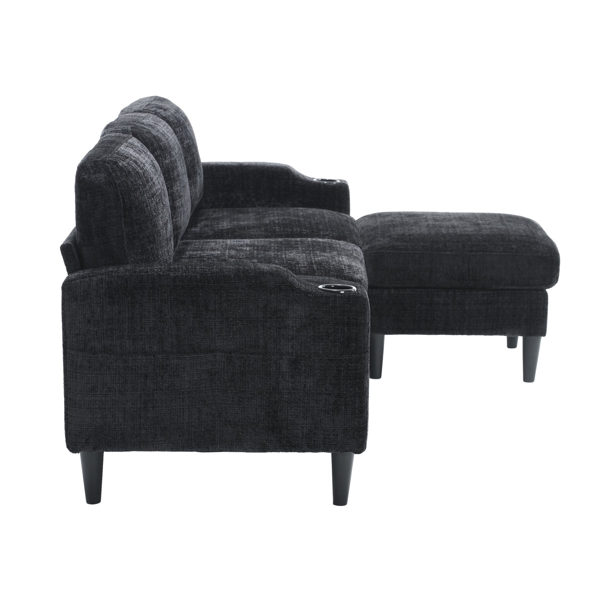 United Storage Sofa Living Room Sofa Cozy Sectional Sofa Black Polyester 3 Seat