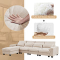 Modern Large L Shape Feather Filled Sectional Sofa, Convertible Sofa Couch With Reversible Chaise For Living Room Beige Chenille 5 Seat