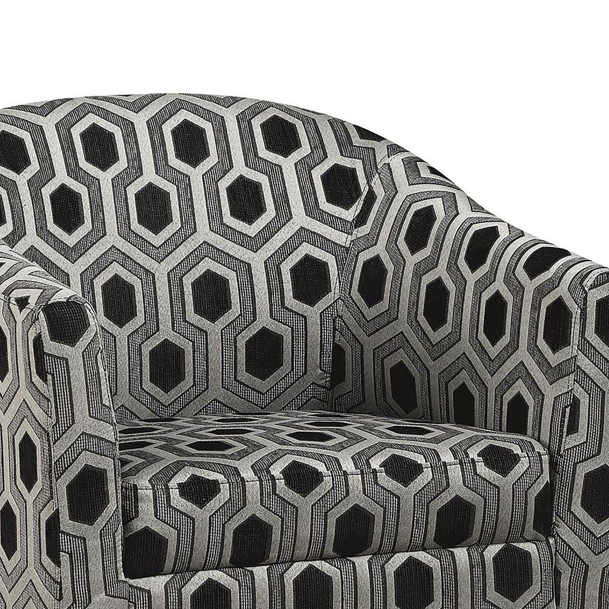 Grey And Black Hexagon Print Barrel Back Accent Chair Grey Primary Living Space Transitional Foam Upholstered