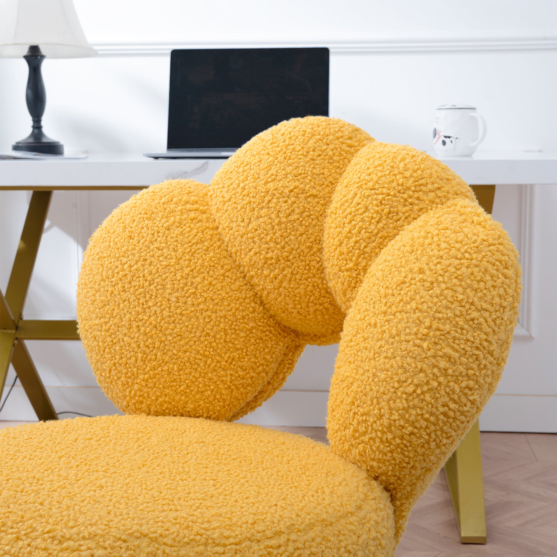 360 Swivel Height Adjustable,Swivel Chair,Teddy Fabric,Home Office Chair Yellow Teddy
