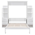 Full Size Murphy Bed Wall Bed With Shelves, Drawers And Led Lights,White White Mdf Lvl