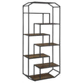 Rustic Brown And Dark Grey 6 Shelf Open Back Bookcase 6 Brown Etagere Horizontal Office Open Back Wood Farmhouse,Rustic Metal