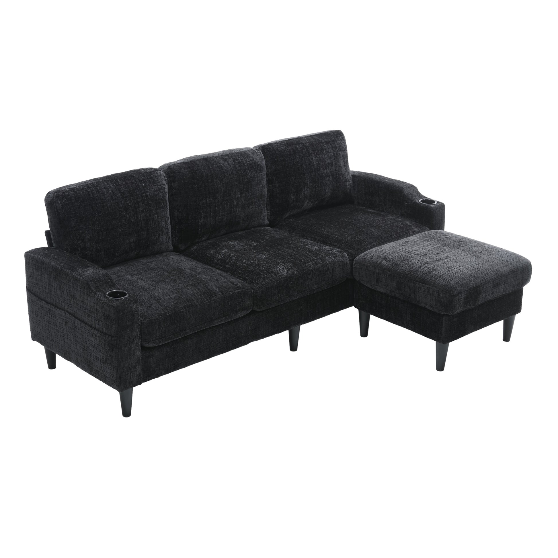 United Storage Sofa Living Room Sofa Cozy Sectional Sofa Black Polyester 3 Seat
