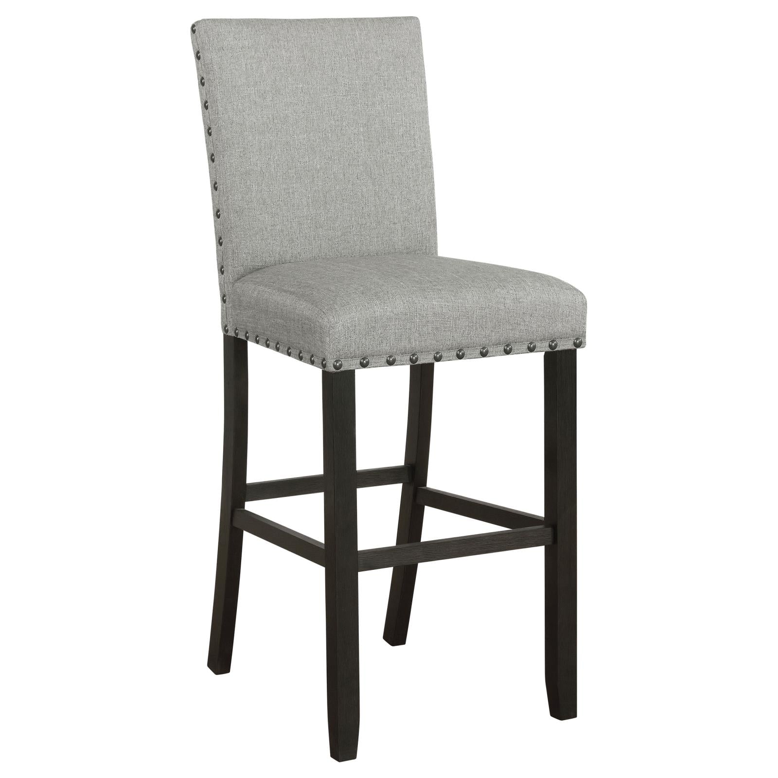 Grey And Antique Noir Solid Back Bar Stool Set Of 2 Solid Grey Brown Dining Room Spot Clean Transitional Bar Stools Rubberwood Solid Back Foam Upholstered