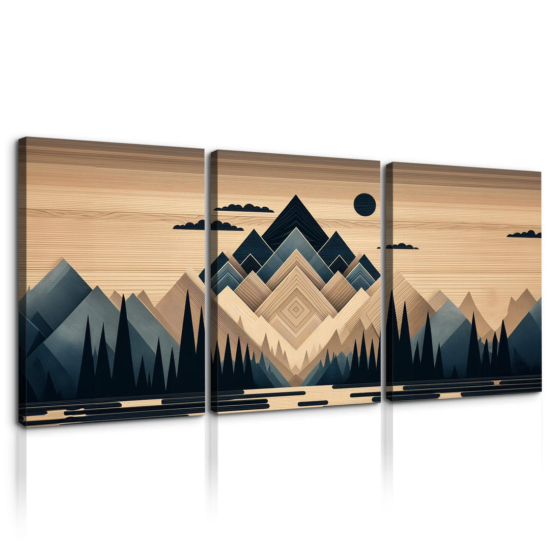 3 Panels Framed Abstract Wood Grain Boho Style Mountain & Forest Canvas Wall Art Decor,3 Pieces Mordern Canvas Decoration Painting For Office,Dining Room,Living Room, Bedroom Decor Ready To Hang