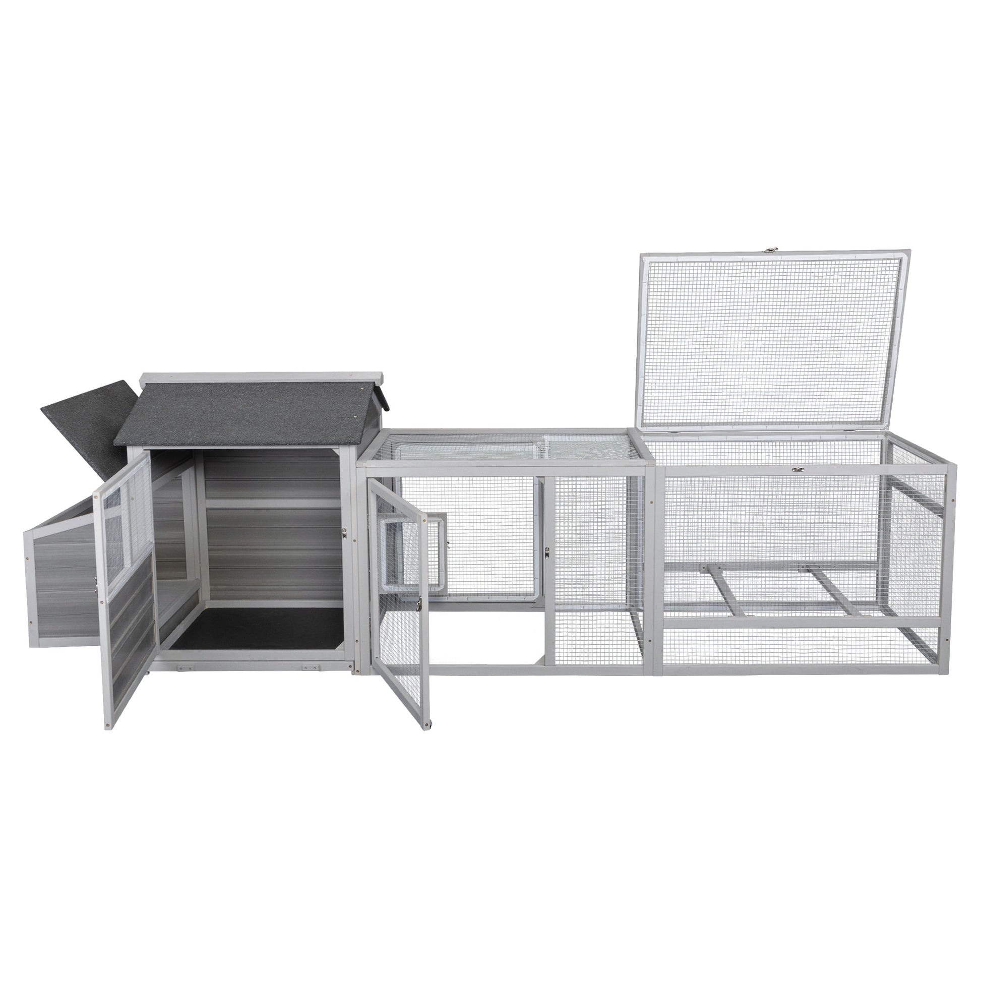 Wooden Chicken Coop Hen House With Doors For Ventilation, Runs And Nesting Box, Gray Gray Wood