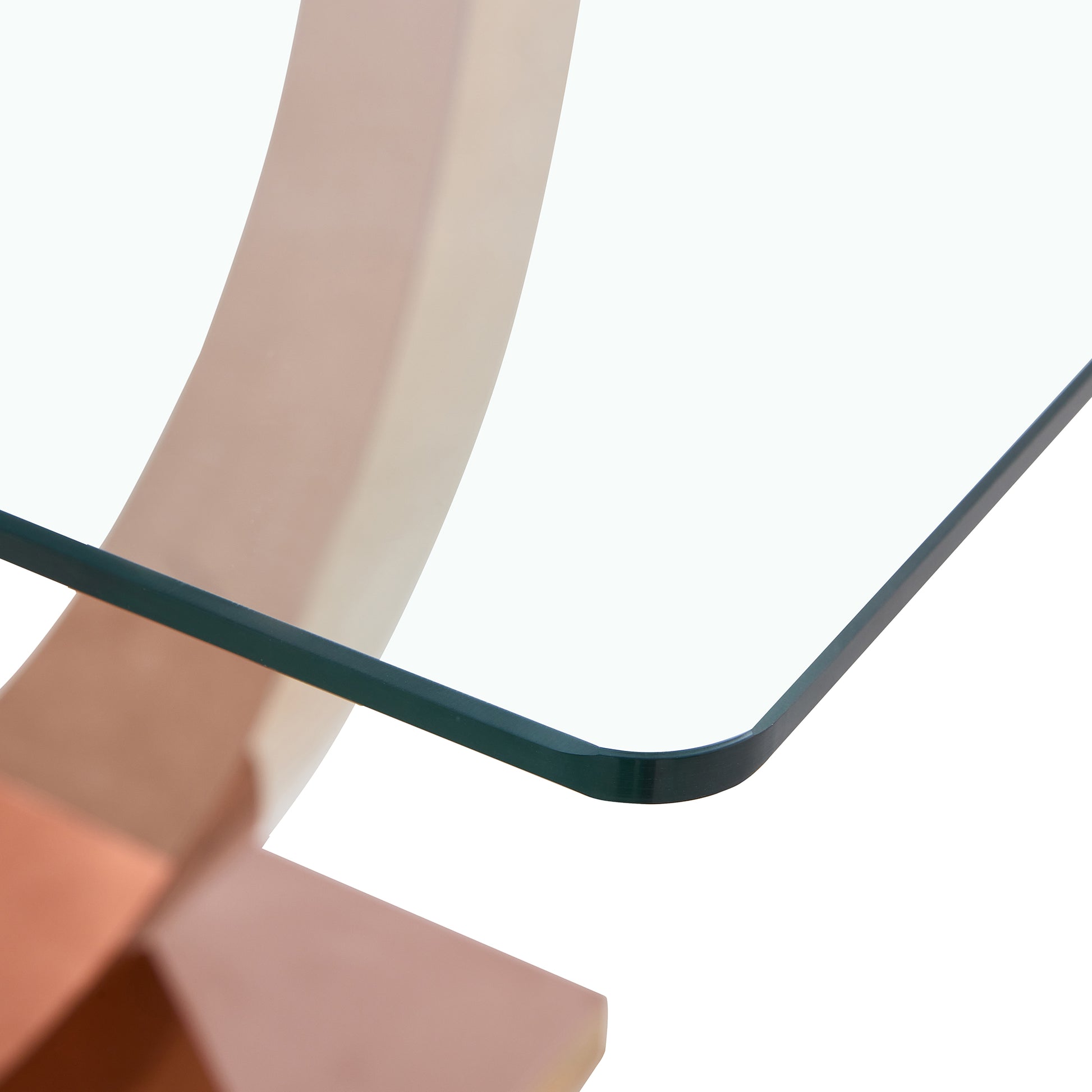 Modern Minimalist Rectangular Glass Dining Table, 0.4 "Thick, Tempered Glass Tabletop, Rose Gold Colored Legs. Used In Kitchen, Dining Room, And Living Room 63" * 31.5 "* 29.5" F 1548 Rose Gold Glass