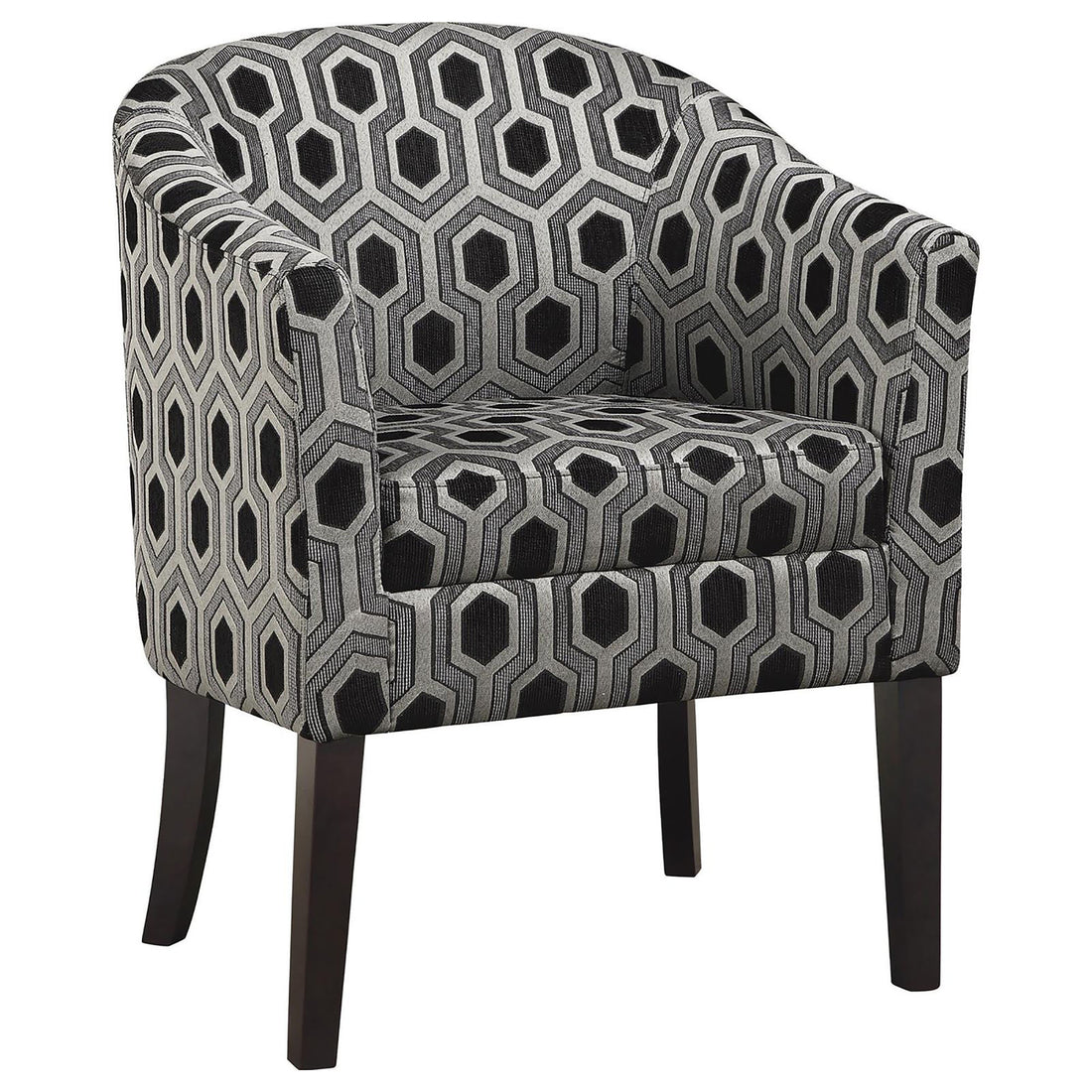 Grey And Black Hexagon Print Barrel Back Accent Chair Grey Primary Living Space Transitional Foam Upholstered