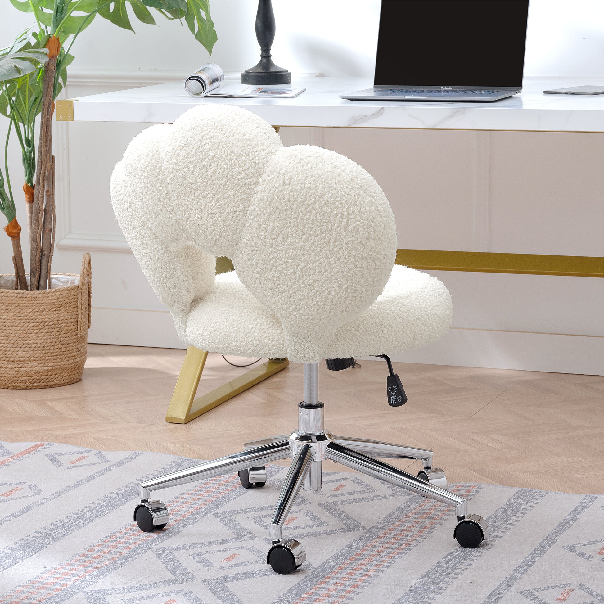 360 Swivel Height Adjustable,Swivel Chair,Teddy Fabric,Home Office Chair White Teddy